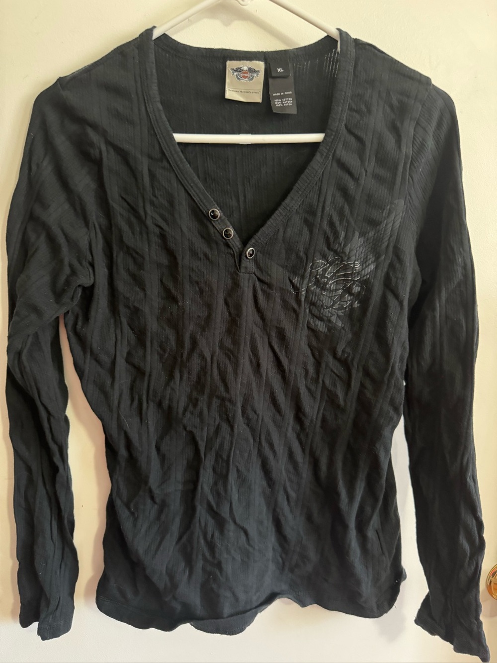 Harley Davidson ribbed Henley black Long Sleeve